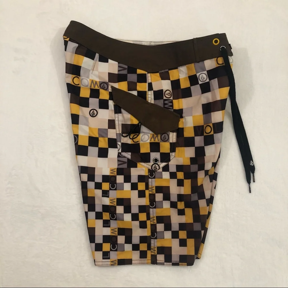 Volcom Stone Surf Skate Brown Yellow Tan Beach Swim Trunks Board Shorts Mens 31